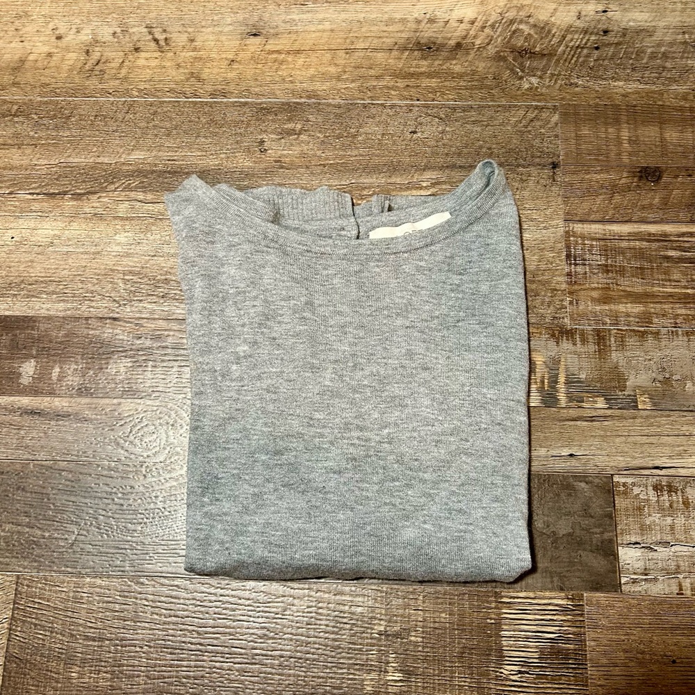 LOFT Gray 3/4 Long Sleeve Crew Neck with Back Decorative Buttons for Detail